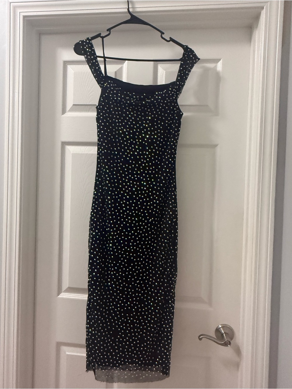 Ember Sundae Black Midi Dress with Shiny Silver Dots
